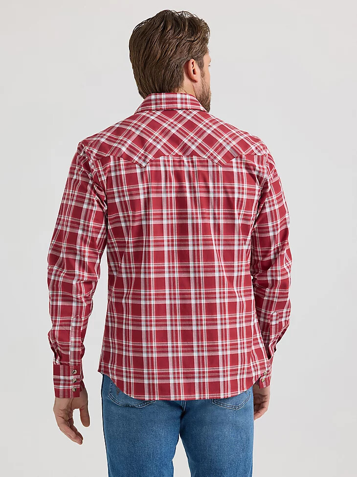 camicia western da uomo wrangler retro a maniche lunghe con bottoni a pressione e tasca a dente di sega scarlett