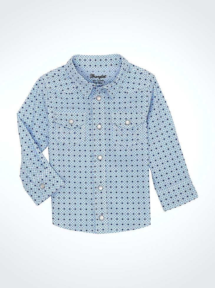 camicia a maniche lunghe con stampa western e bottoni automatici per bambino blu cielo