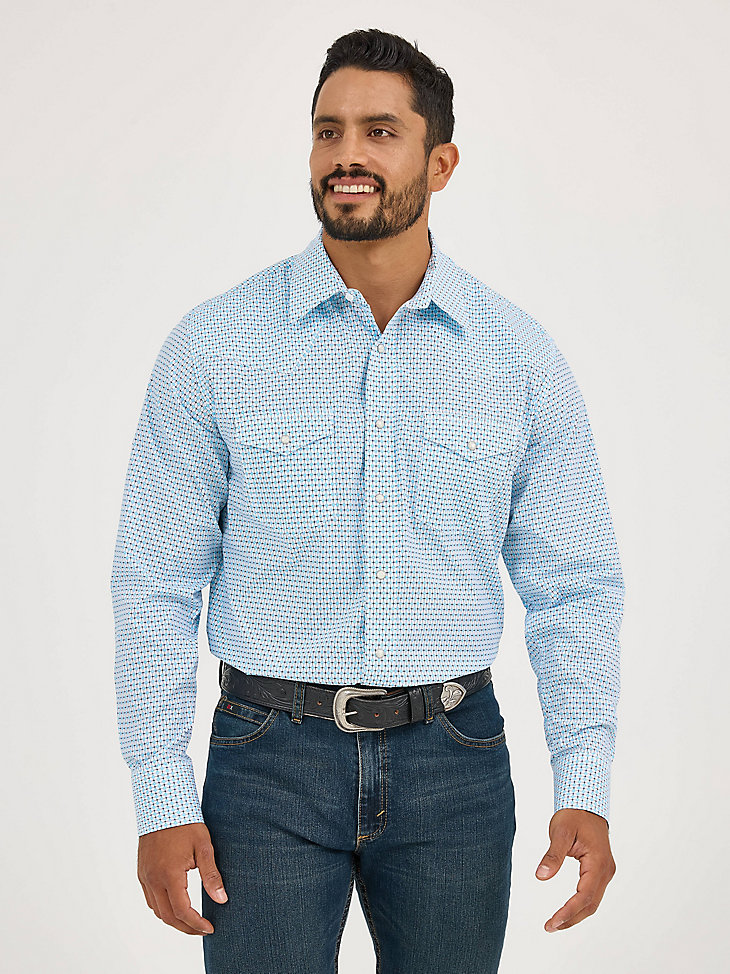 camicia da uomo 20x competition advanced comfort a maniche lunghe con due tasche e bottoni a pressione colore blu fence
