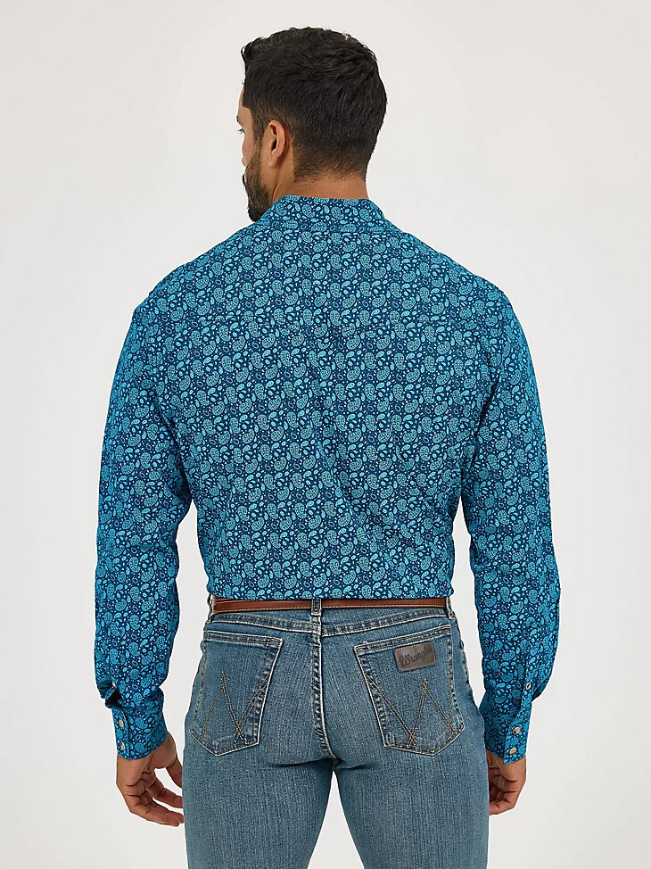 camicia da uomo 20x competition advanced comfort a maniche lunghe con due tasche e bottoni a pressione western colore turchese paisley