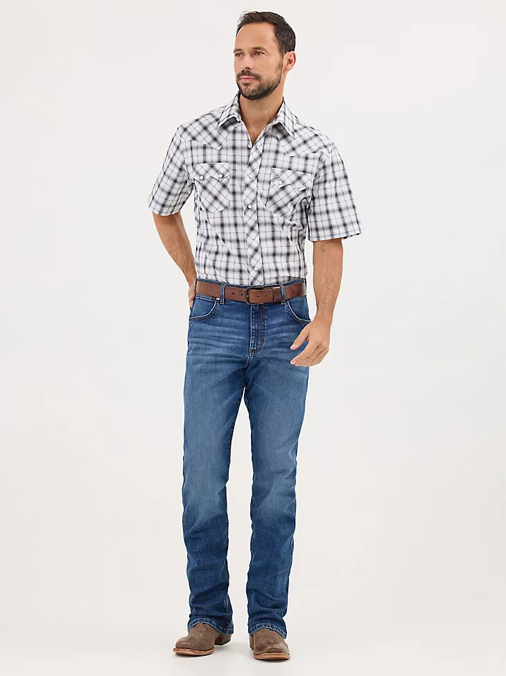 camicia da uomo wrangler retro a maniche corte con tasca a dente di sega e bottoni a pressione western orca