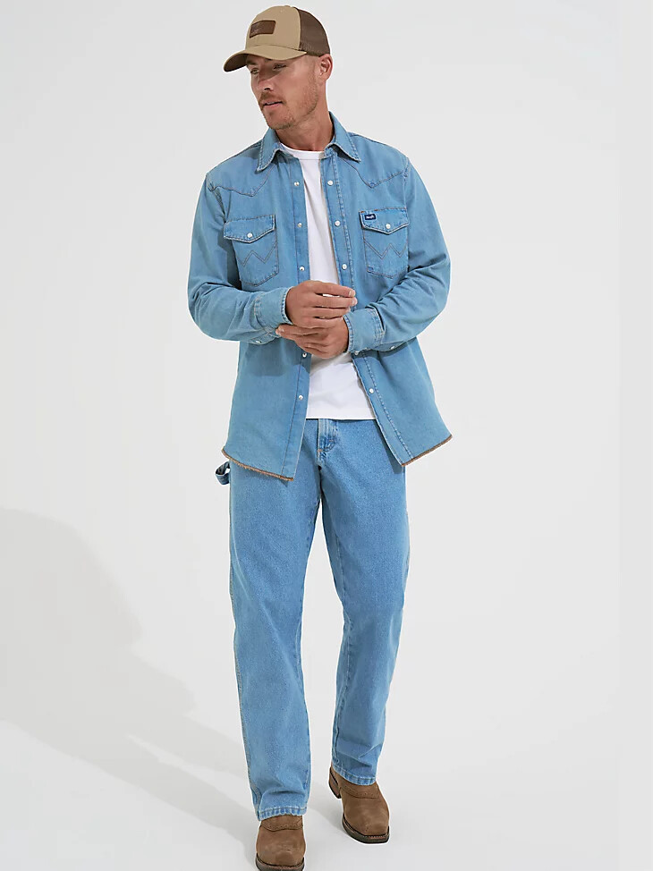 camicia da lavoro in denim western a maniche lunghe con bottoni automatici cowboy cut stonewash
