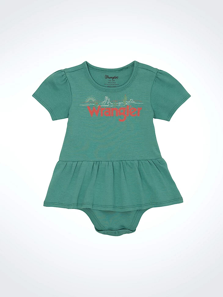 body a maniche corte con logo e gonna per bambina color verde acqua