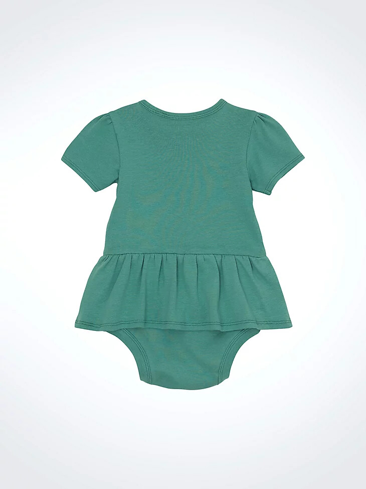 body a maniche corte con logo e gonna per bambina color verde acqua