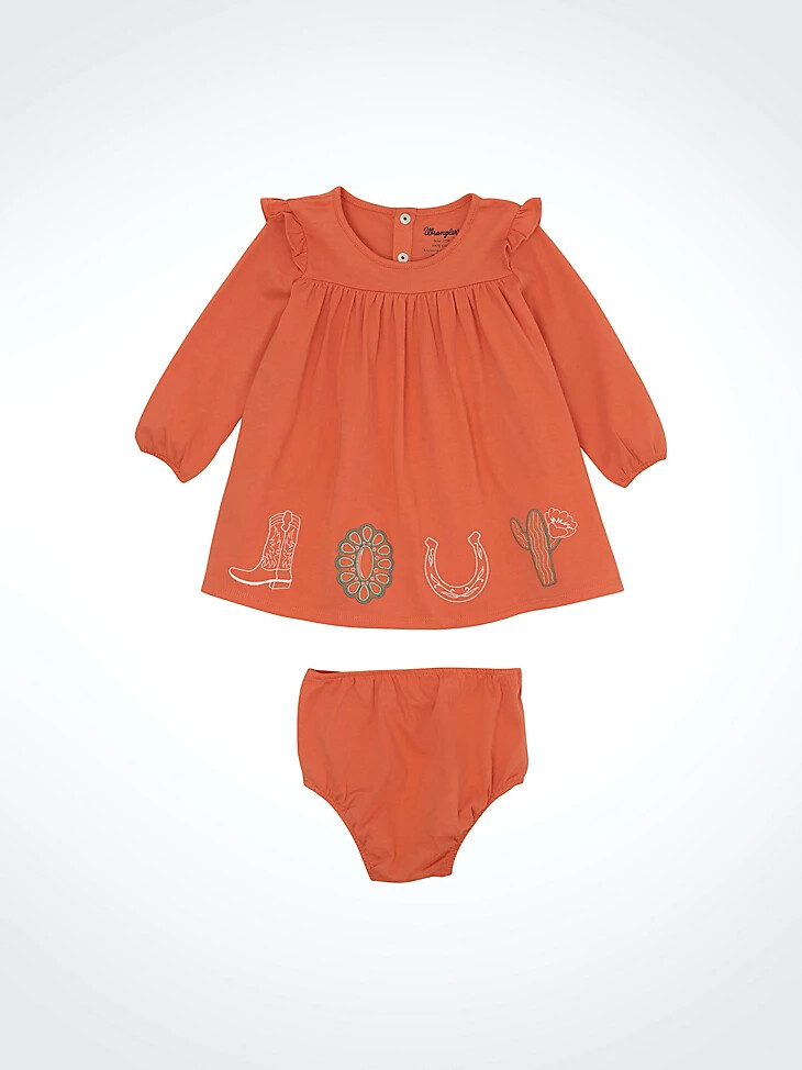 abito a trapezio con stampa western per bambina color corallo