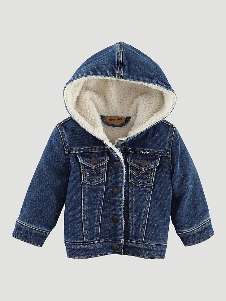 giacca in denim con cappuccio e fodera in sherpa per bambina blu denim