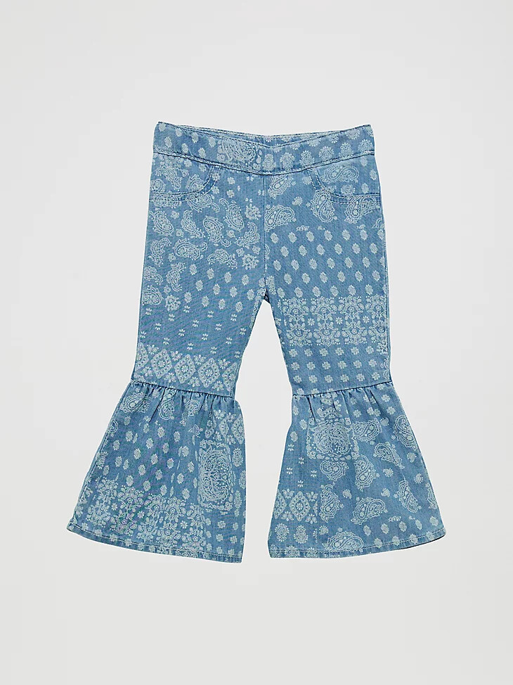 jeans a zampa con volant e stampa bandana per bambina