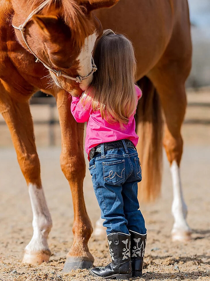 jeans denim a 5 tasche da bambina in stile western