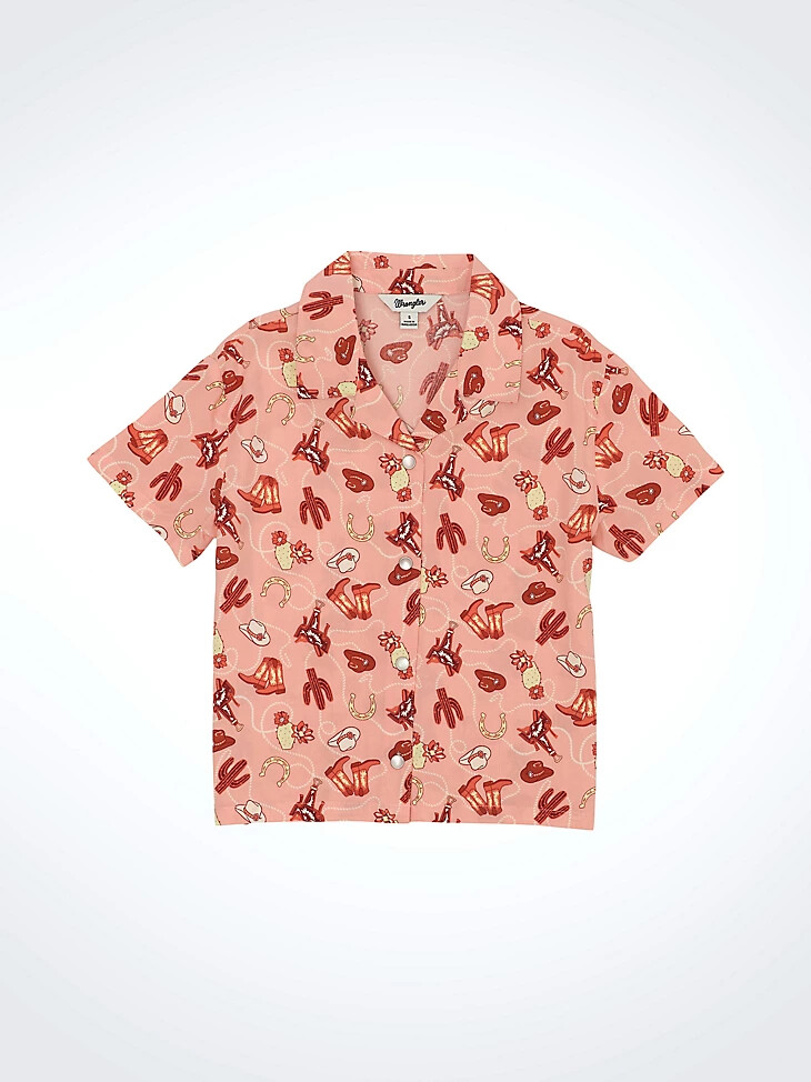 camicia da campeggio con stampa western da bambina rosa