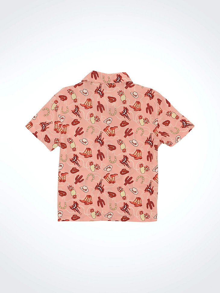 camicia da campeggio con stampa western da bambina rosa