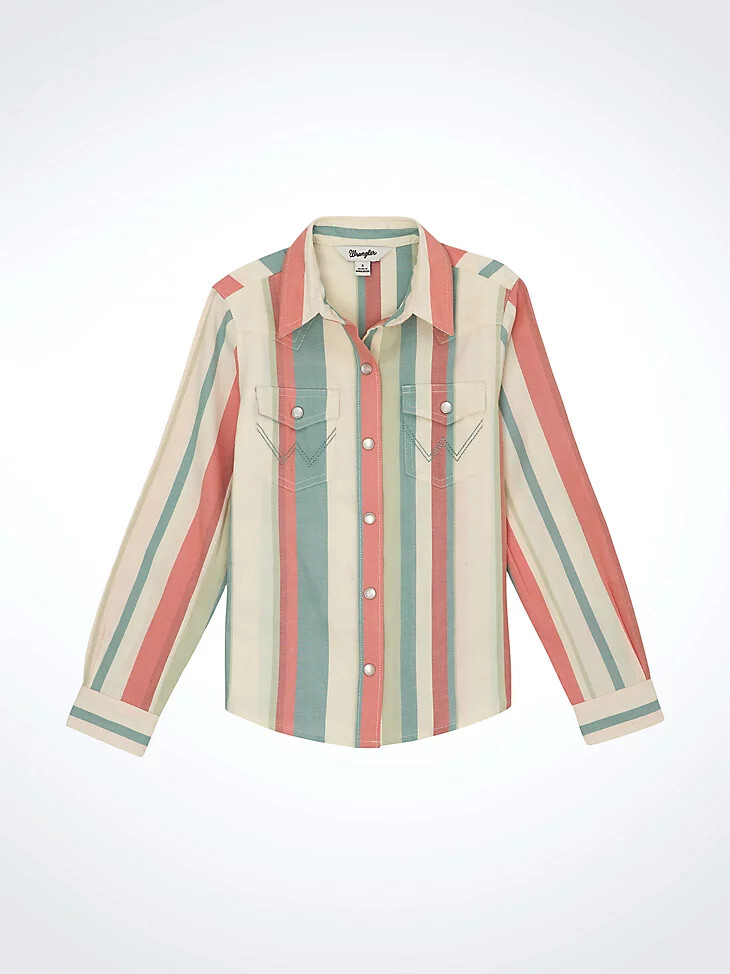 camicia a righe western da ragazza con bottoni automatici motivo a righe spolverate