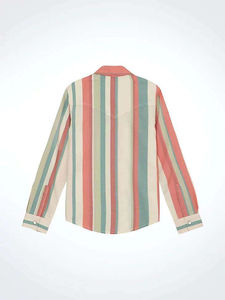 camicia a righe western da ragazza con bottoni automatici motivo a righe spolverate