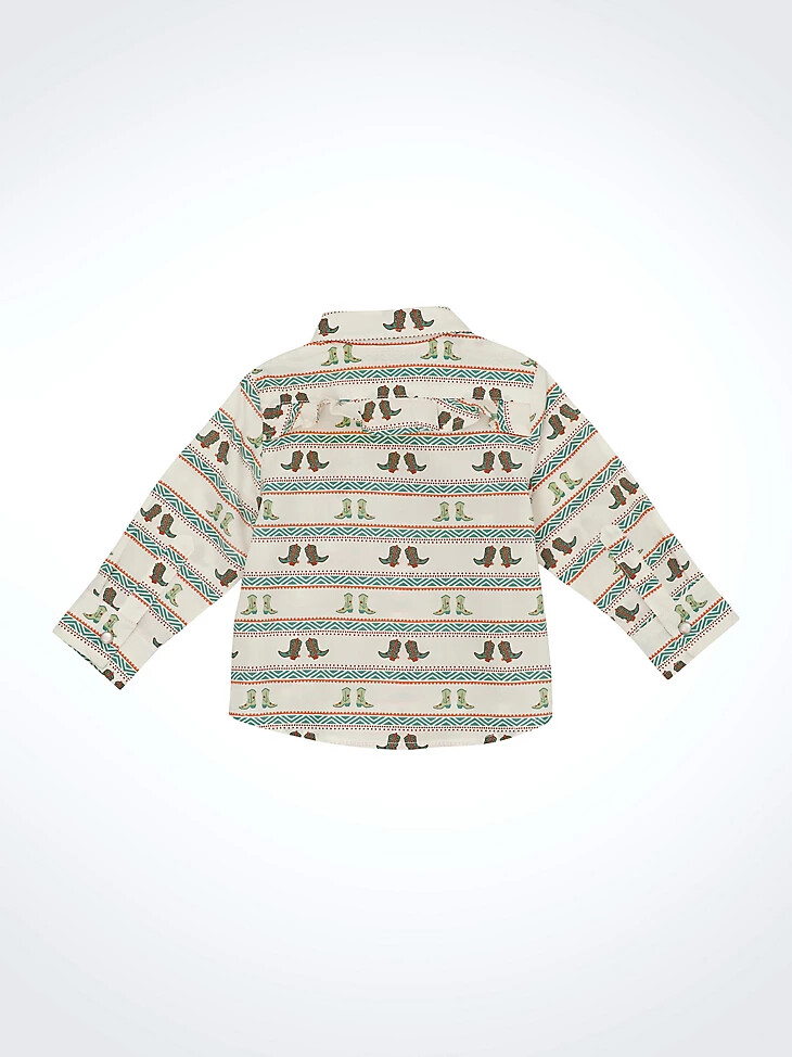 camicia bianca con bottoni automatici e stivali da cowgirl per bambina