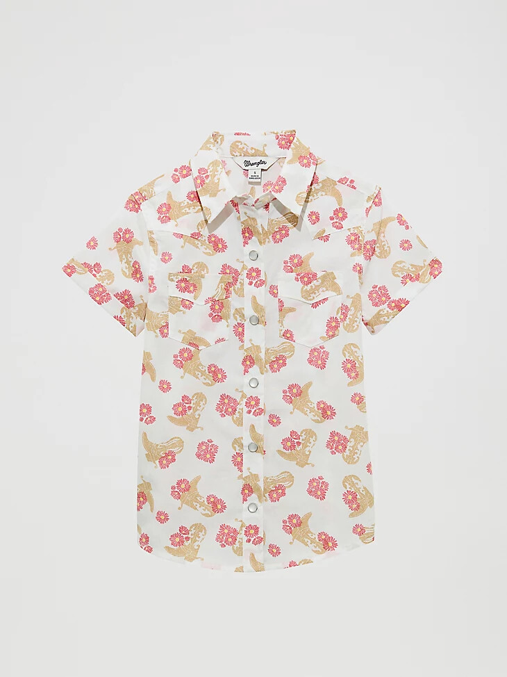camicia western con bottoni a pressione floreali da ragazza stivali floreali
