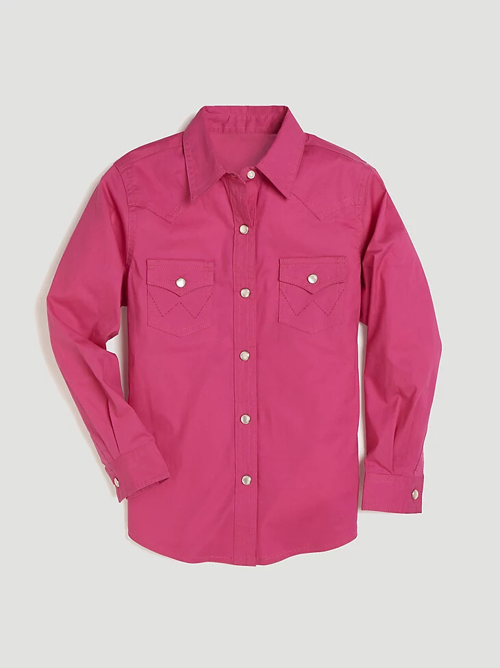 camicia da ragazza a maniche lunghe in stile western con bottoni automatici rosa