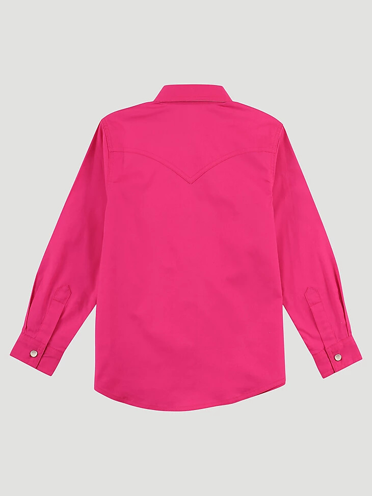 camicia da ragazza a maniche lunghe in stile western con bottoni automatici rosa