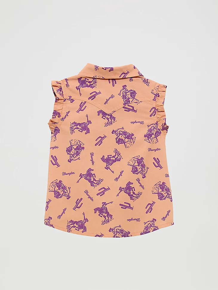 camicia western con volant senza maniche per bambina arancione