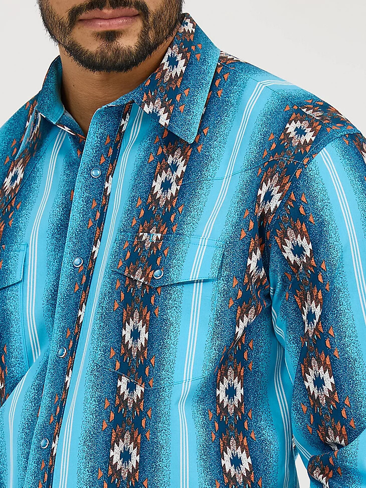 camicia da uomo checotah a maniche lunghe con stampa western e bottoni automatici blu sale marino