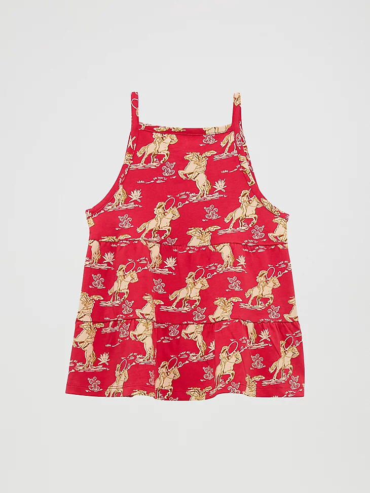 canotta in maglia a strati da cowgirl per bambina cavallo rosso