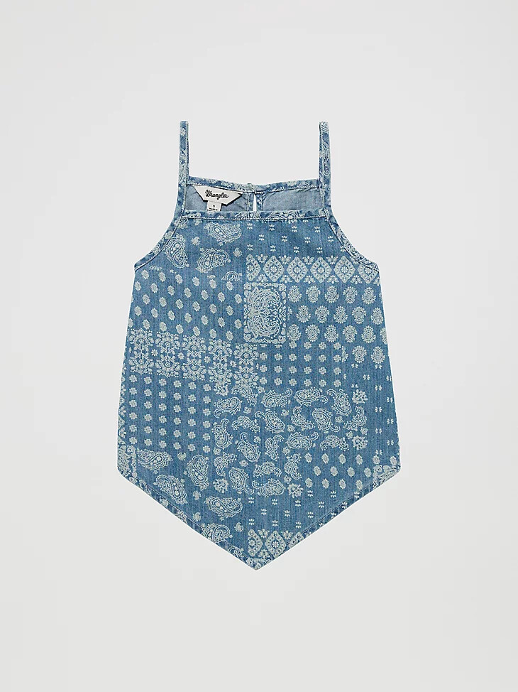 canotta trapezio con orlo a fazzoletto da bambina in denim