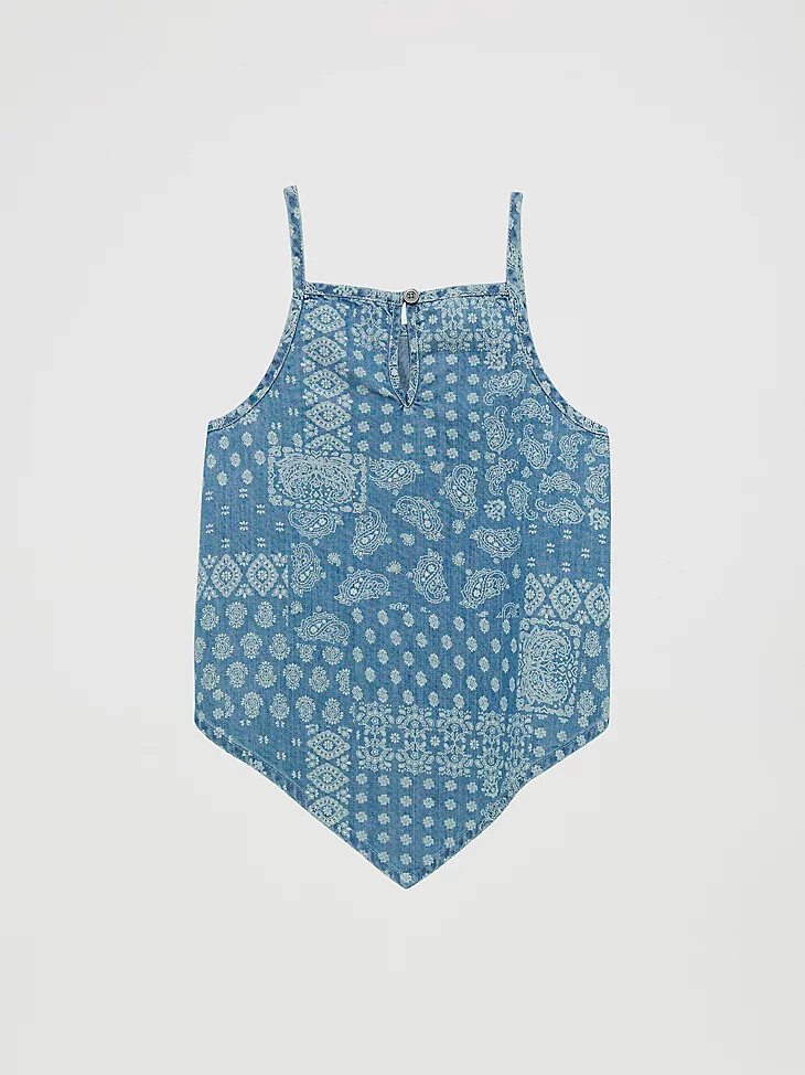 canotta trapezio con orlo a fazzoletto da bambina in denim