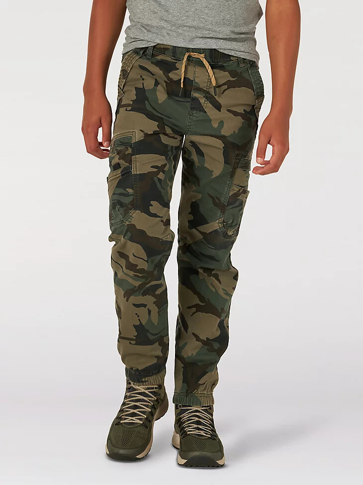 pantaloni cargo da ragazzo wrangler free to stretch gamer husky mimetici verde foresta