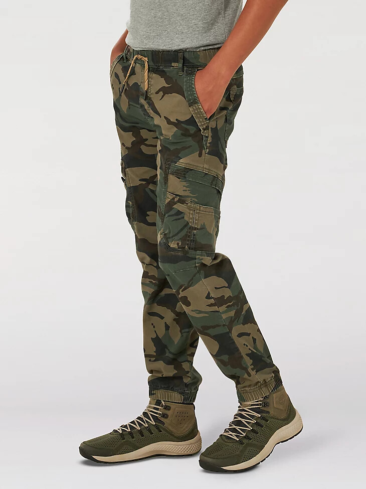 pantaloni cargo da ragazzo wrangler free to stretch gamer husky mimetici verde foresta