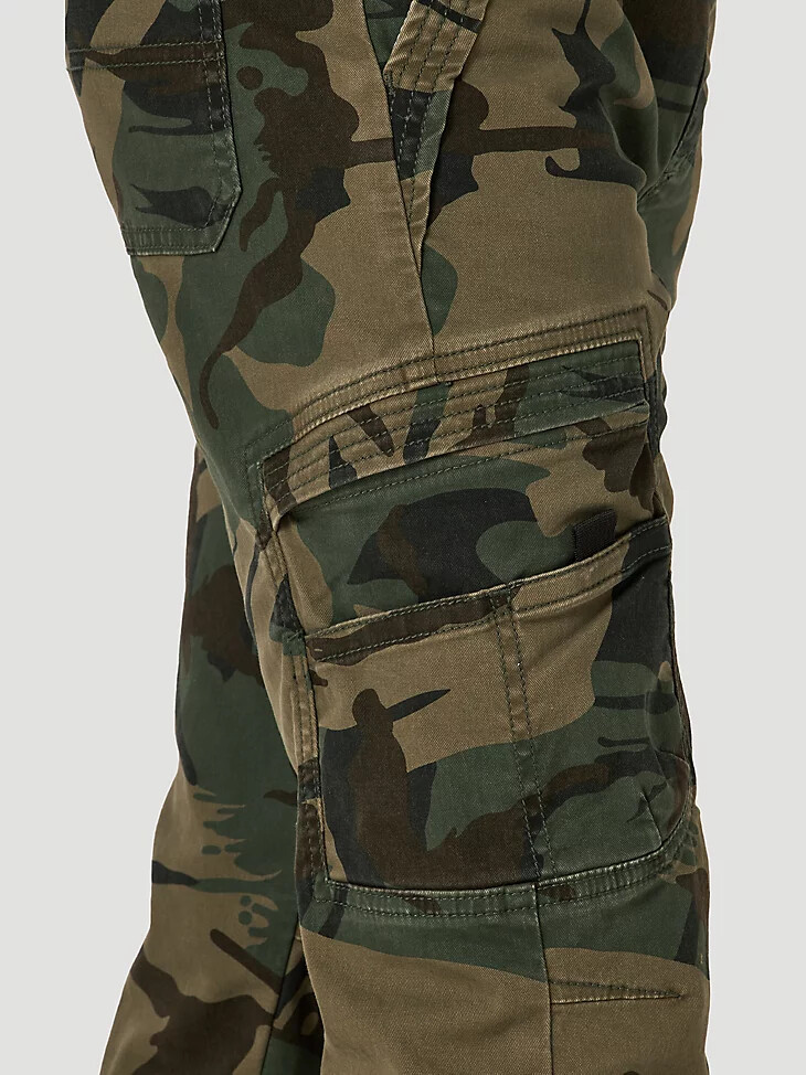 pantaloni cargo da ragazzo wrangler free to stretch gamer husky mimetici verde foresta