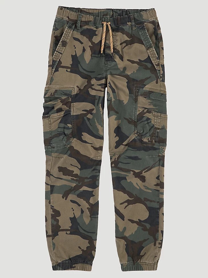 pantaloni cargo da ragazzo wrangler free to stretch gamer husky mimetici verde foresta