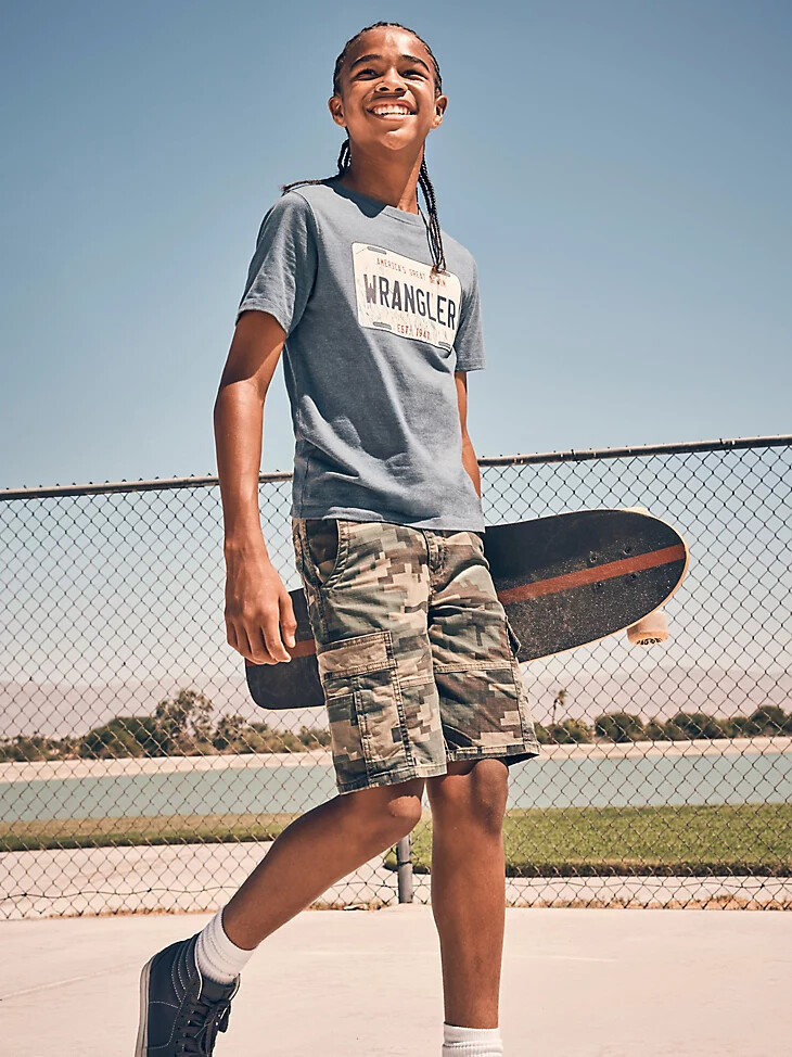 pantaloncini cargo da ragazzo gamer utility verde mimetico