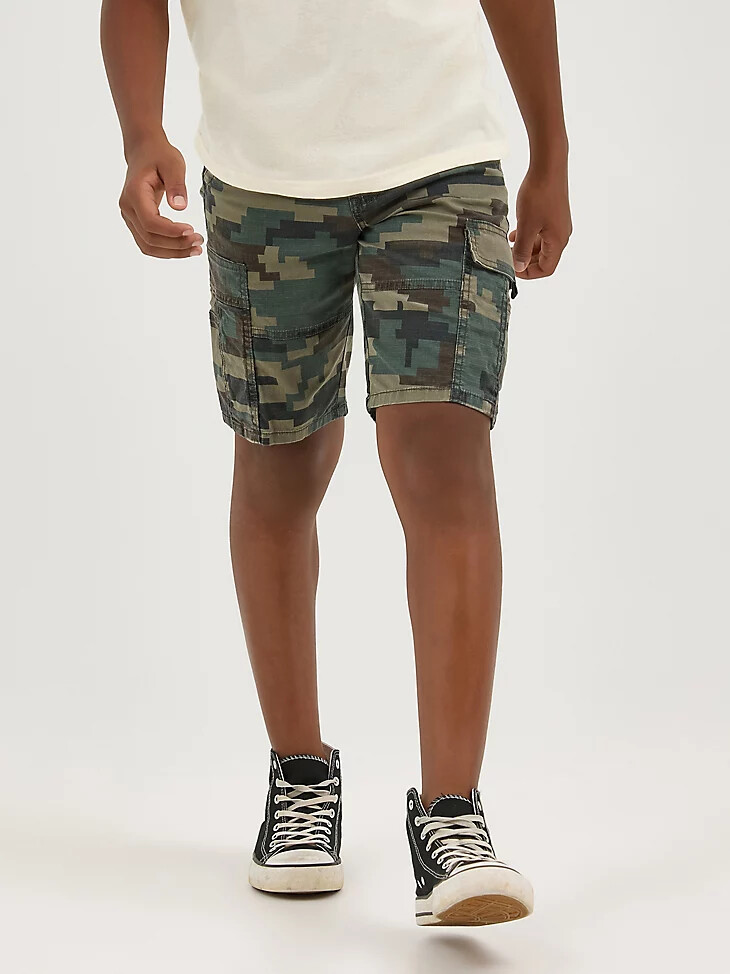 pantaloncini cargo da ragazzo gamer utility verde mimetico
