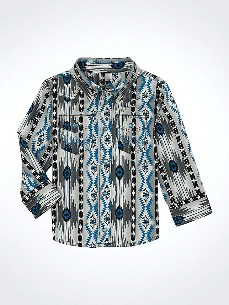 camicia western checotah a maniche lunghe con bottoni automatici grigia a contrasto per bambino