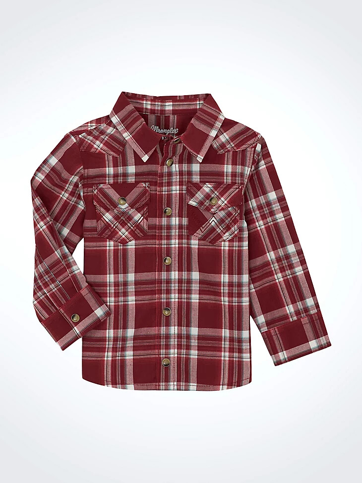 camicia a maniche lunghe a quadri western con bottoni automatici per bambino scarlett