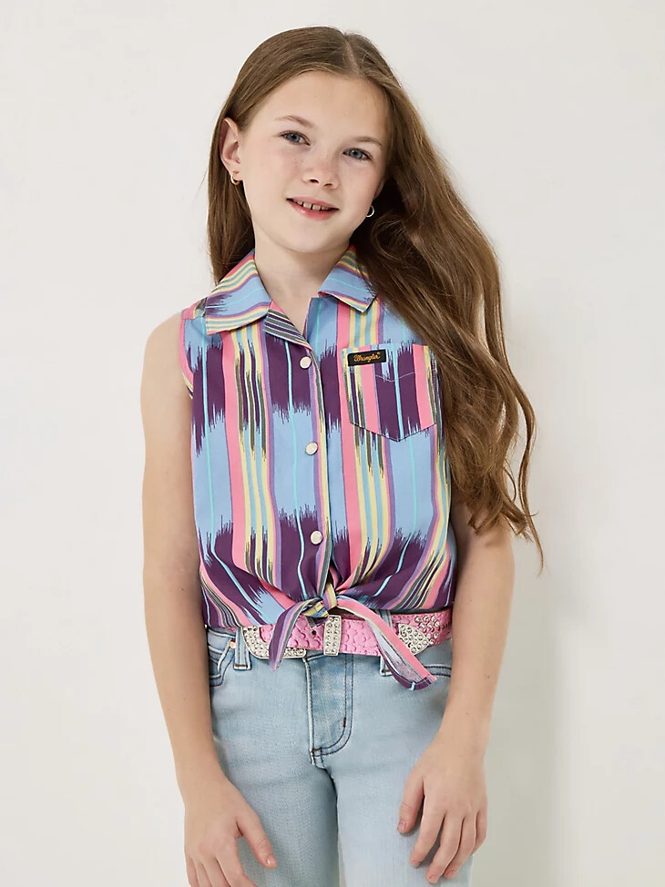 maglietta senza maniche con bottoni automatici e lacci anteriori wrangler x lainey wilson da bambina summer checotah