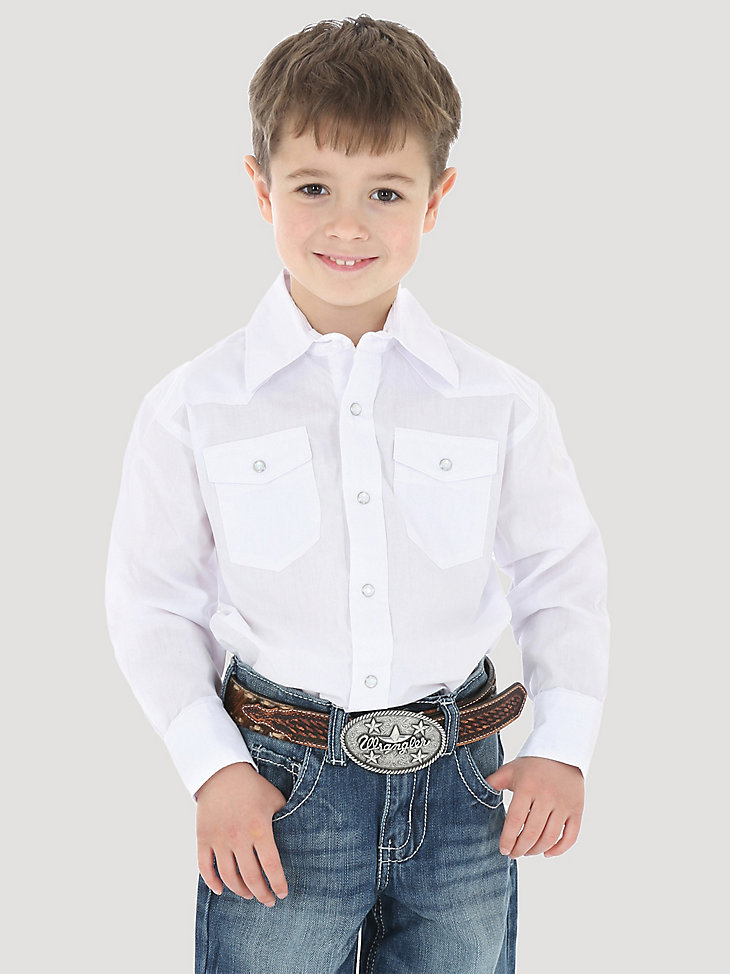 vestito bianco a maniche lunghe da ragazzo camicia western con bottoni automatici bianca