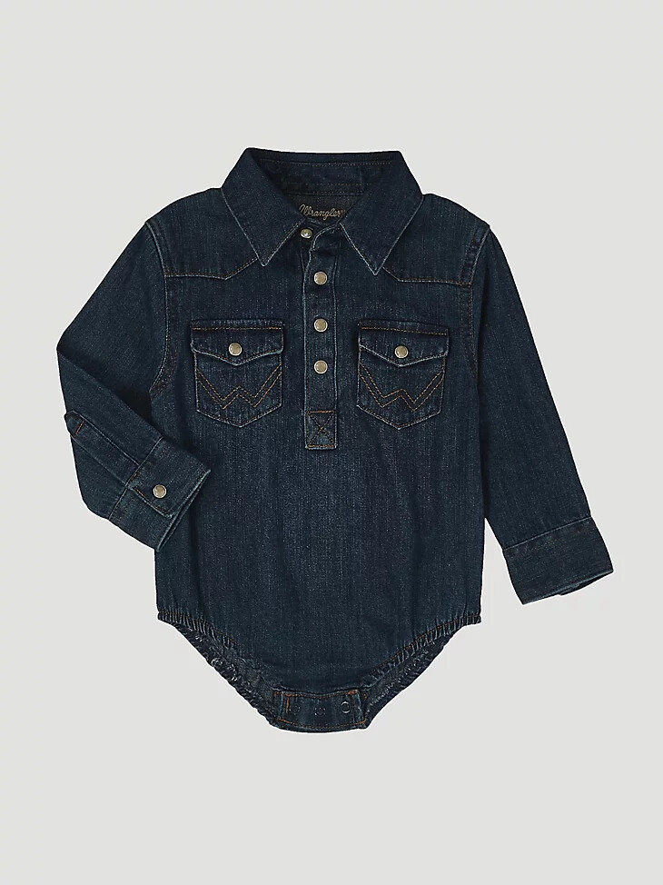 body a maniche lunghe per neonato in denim