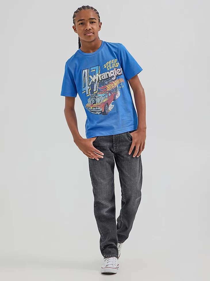 t-shirt speed club blu per bambini wrangler x hot wheels