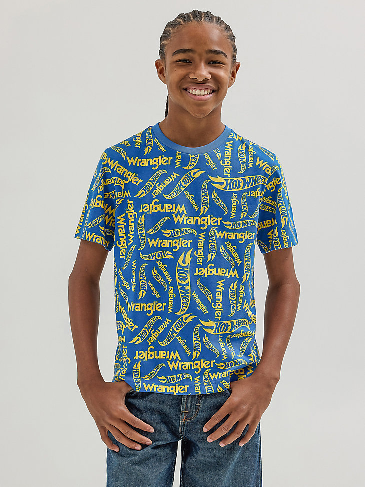 t-shirt con logo wrangler x hot wheels da bambino blu