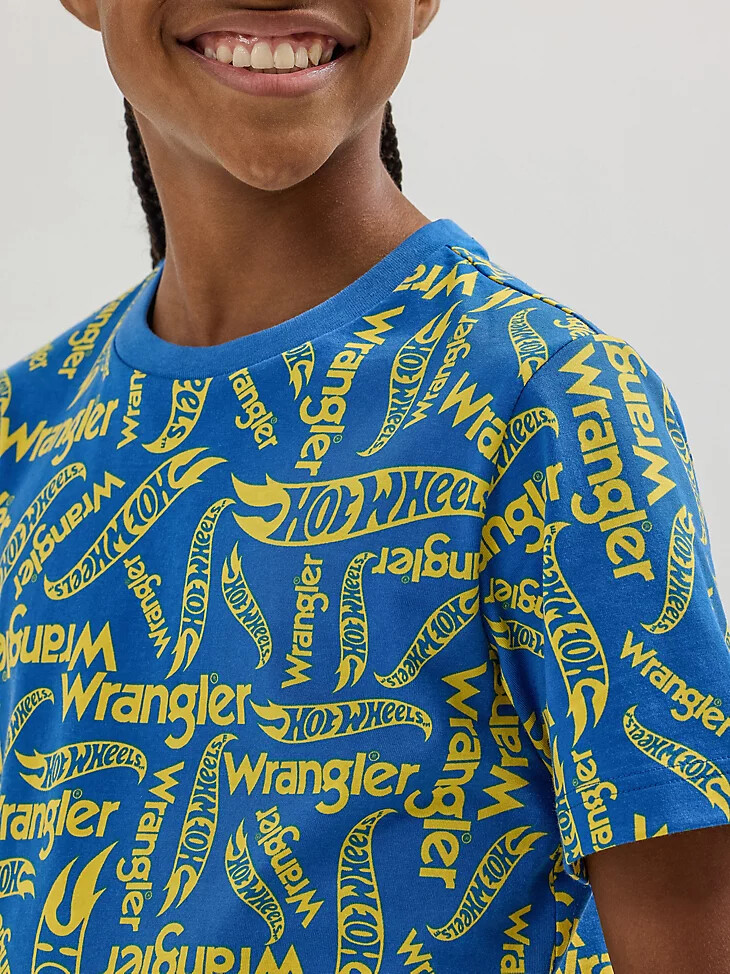t-shirt con logo wrangler x hot wheels da bambino blu