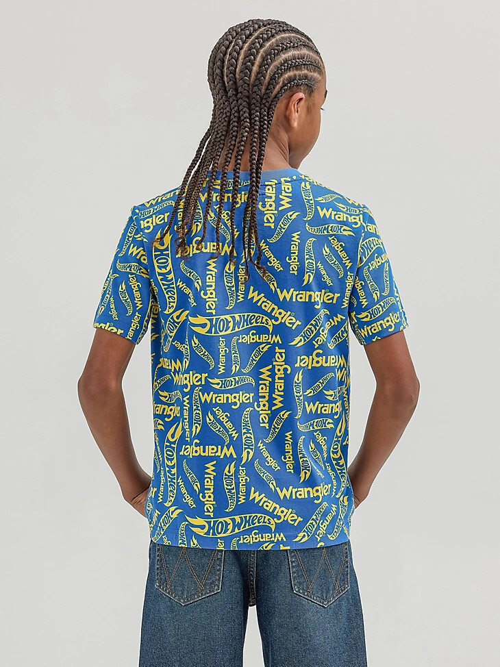 t-shirt con logo wrangler x hot wheels da bambino blu