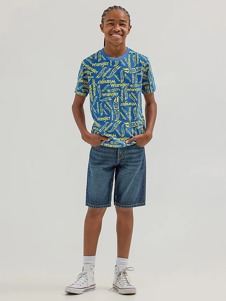 t-shirt con logo wrangler x hot wheels da bambino blu