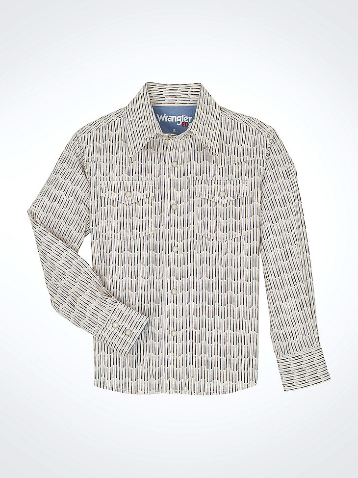 camicia da bambino wrangler 20x advanced comfort western con stampa a bottoni automatici e onde marroni