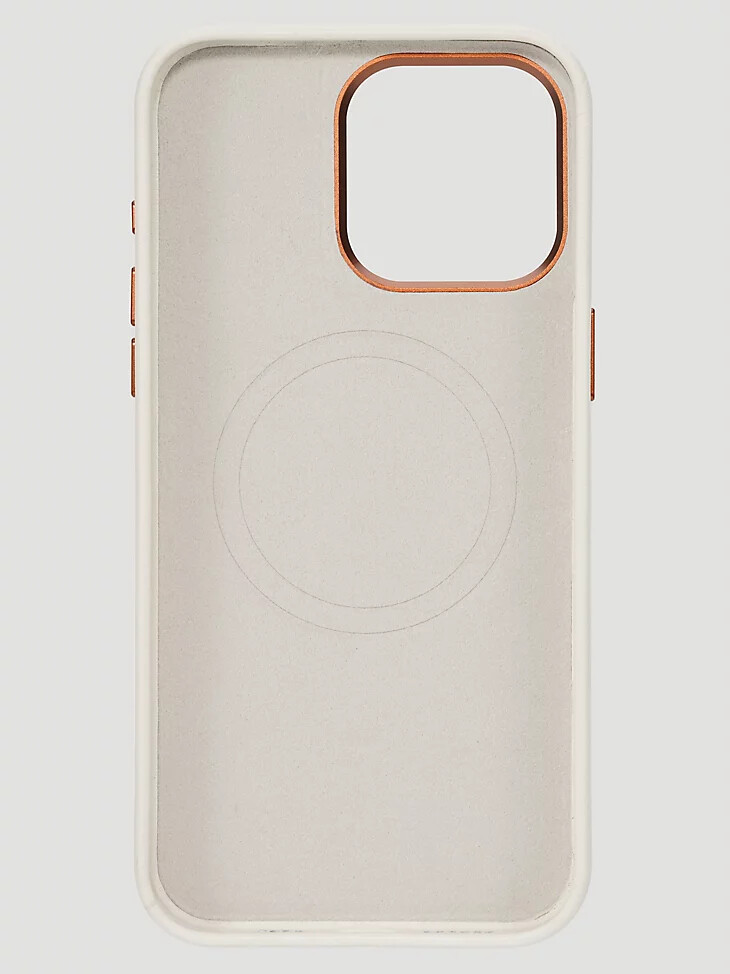 custodia in pelle con ricamo per smartphone bianca