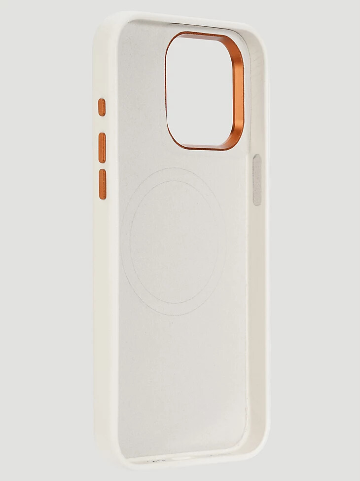 custodia in pelle con ricamo per smartphone bianca