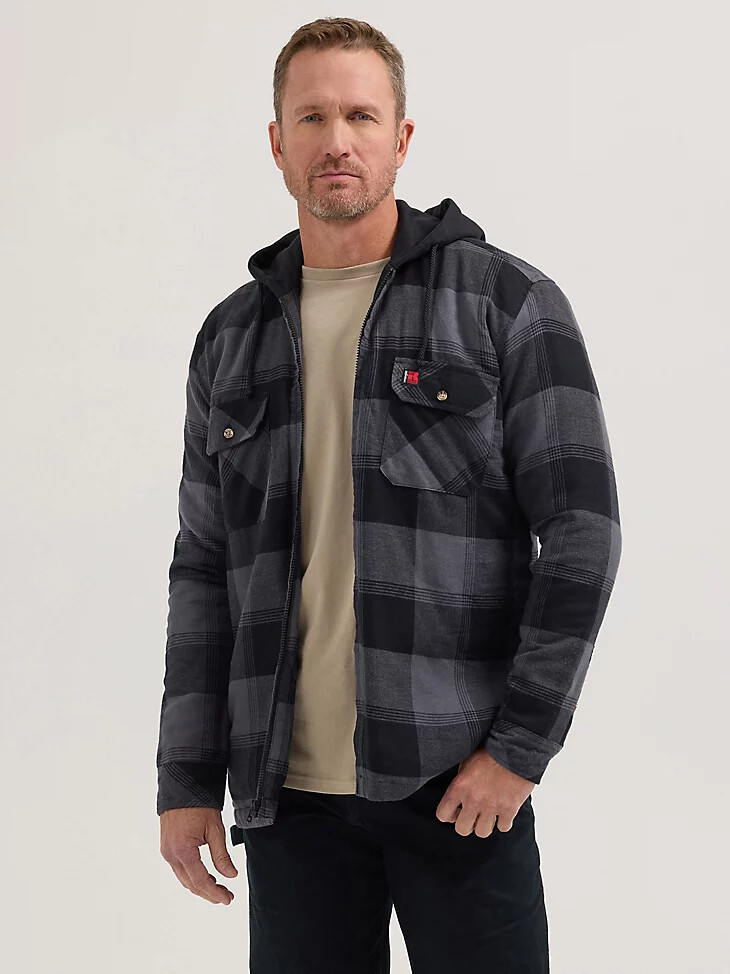 giacca da lavoro in flanella con cappuccio wrangler riggs workwear nera a quadri