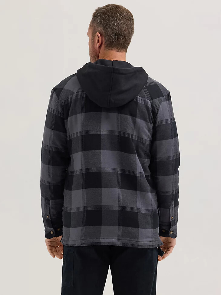 giacca da lavoro in flanella con cappuccio wrangler riggs workwear nera a quadri