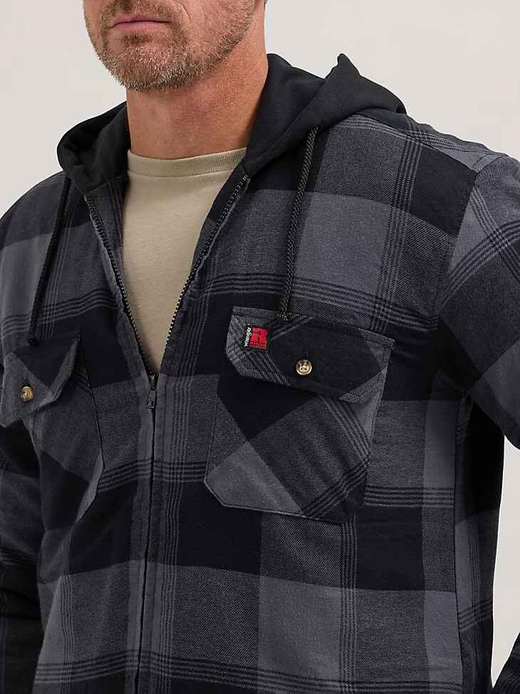 giacca da lavoro in flanella con cappuccio wrangler riggs workwear nera a quadri