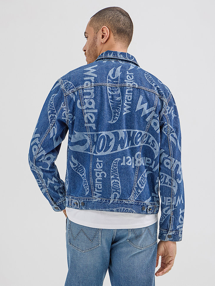 giacca in denim con logo laser da uomo wrangler x hot wheels blu medio