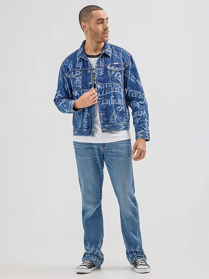giacca in denim con logo laser da uomo wrangler x hot wheels blu medio