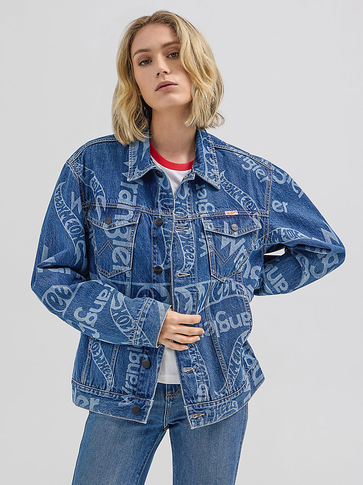 giacca in denim con logo laser da uomo wrangler x hot wheels blu medio